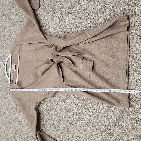 Entro Women's L tan long sleeve sweater wrap front dress - Picture 5 of 6